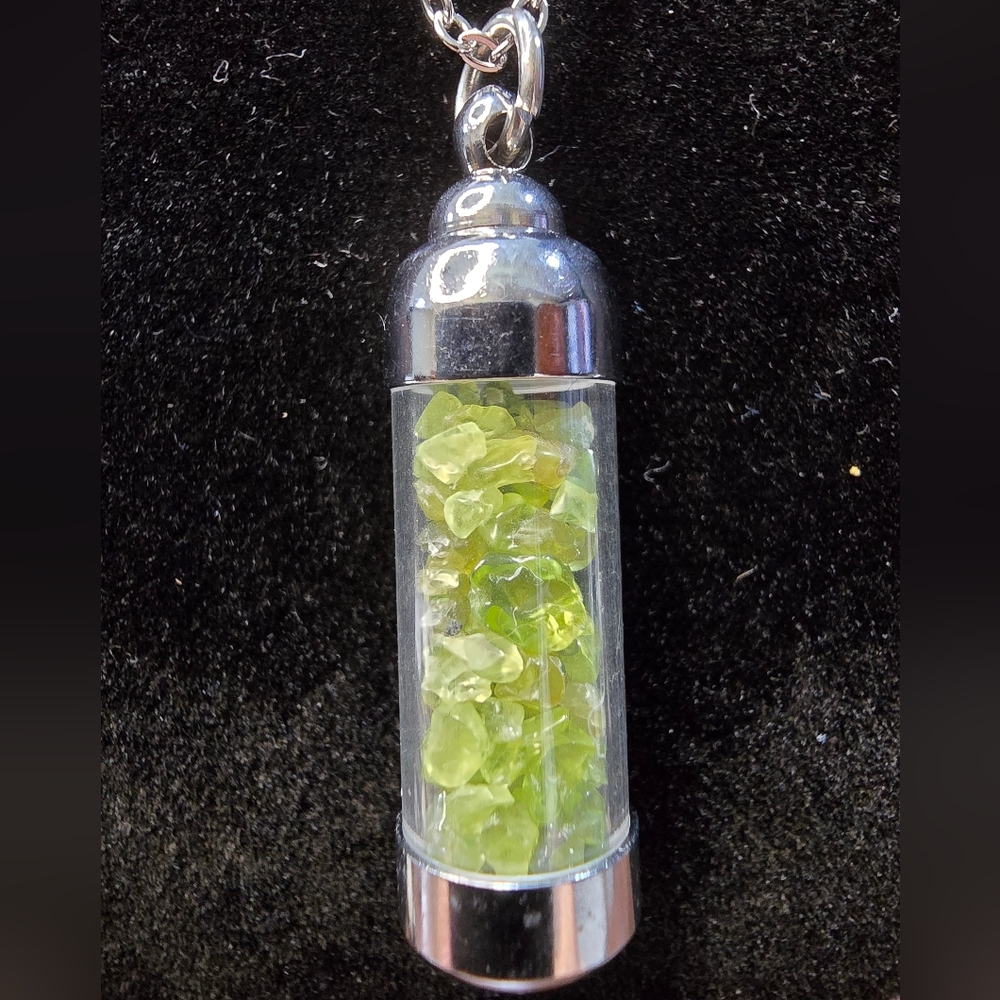 Peridot Crystal Chips Vial Pendant Necklace - Picture 2 of 7